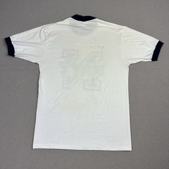 Vintage Military T Shirt 80s USA Ringer Soffe US Navy White Stencil Davis - Picture 7 of 7